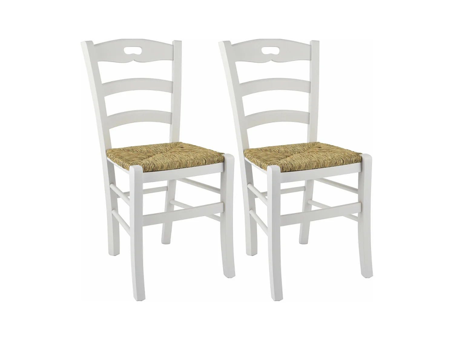 SUZY - Lot de 2 Chaises Laquées Blanc et Assises en Paille
