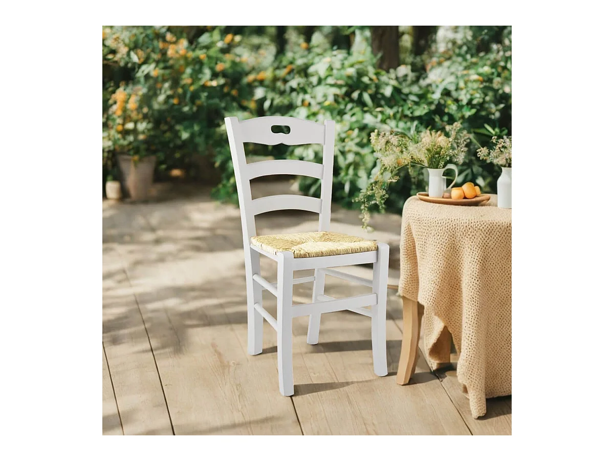 SUZY - Lot de 2 Chaises Laquées Blanc et Assises en Paille