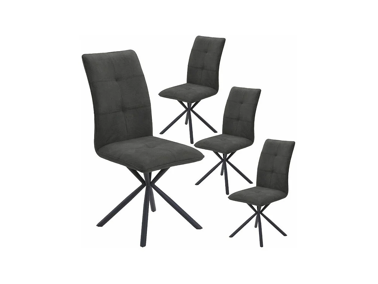 ECCLA - Lot de 4 Chaises Matelassées Noires Piètement Etoile