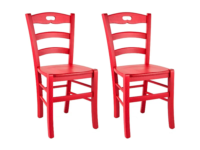 SUZY - Lot de 2 Chaises Laquées Rouge et Assises en Bois