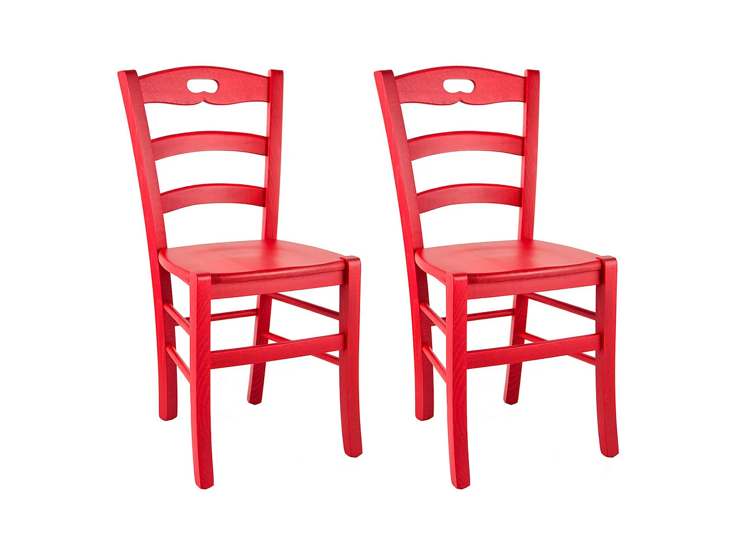 SUZY - Lot de 2 Chaises Laquées Rouge et Assises en Bois