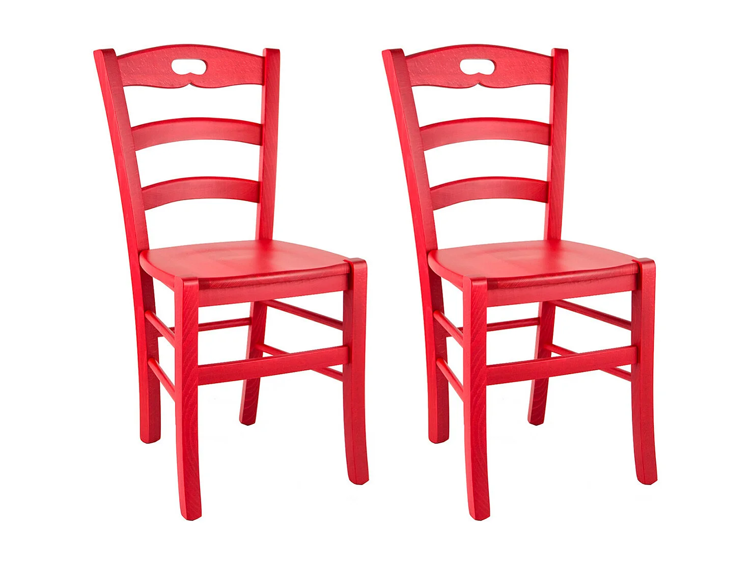 SUZY - Lot de 2 Chaises Laquées Rouge et Assises en Bois