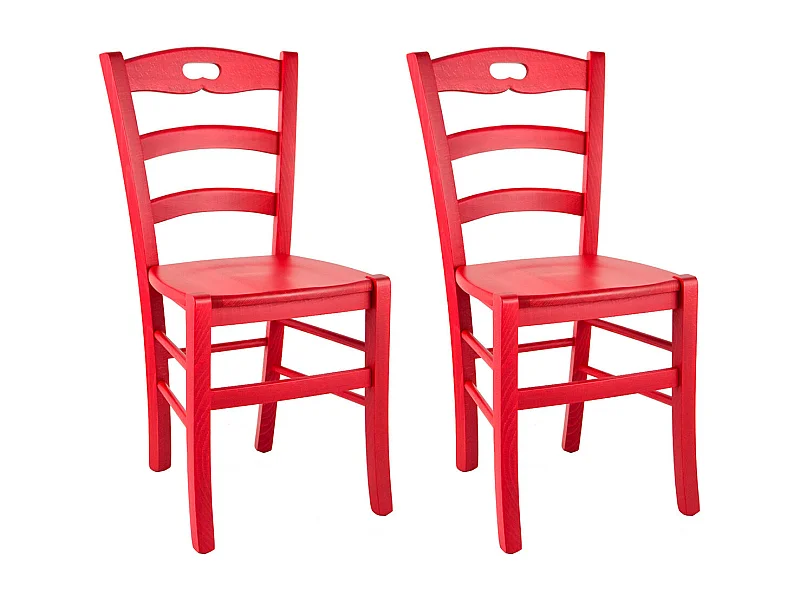 SUZY - Lot de 2 Chaises Laquées Rouge et Assises en Bois