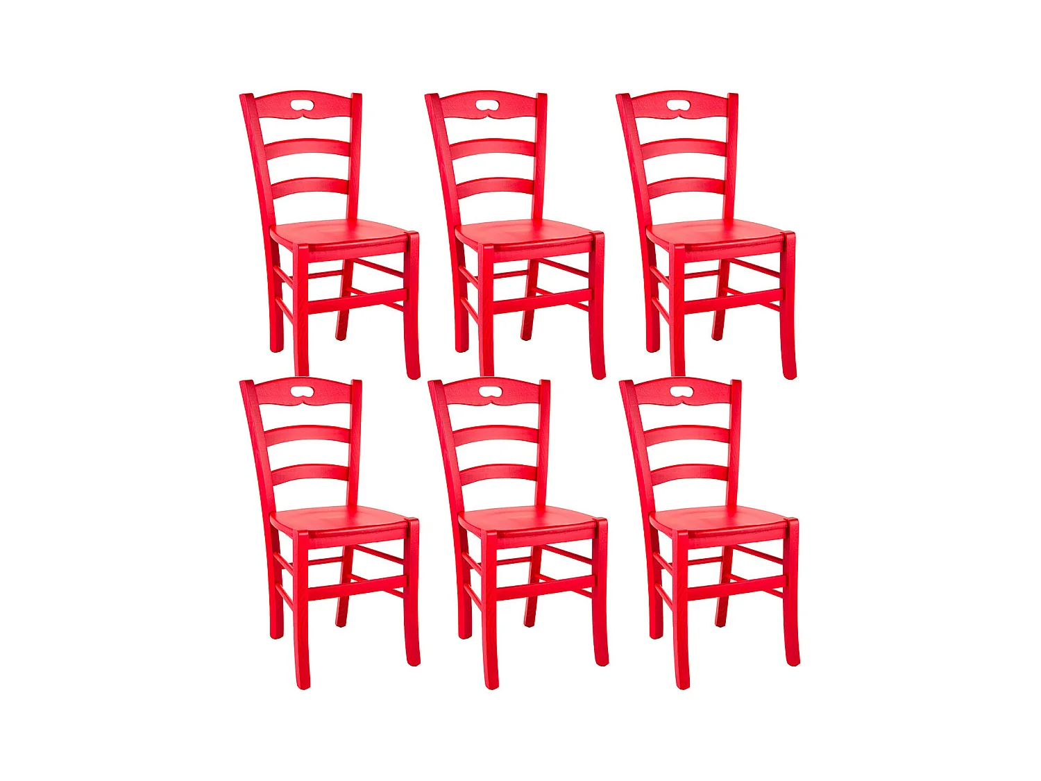 SUZY - Lot de 6 Chaises Laquées Rouge et Assises en Bois