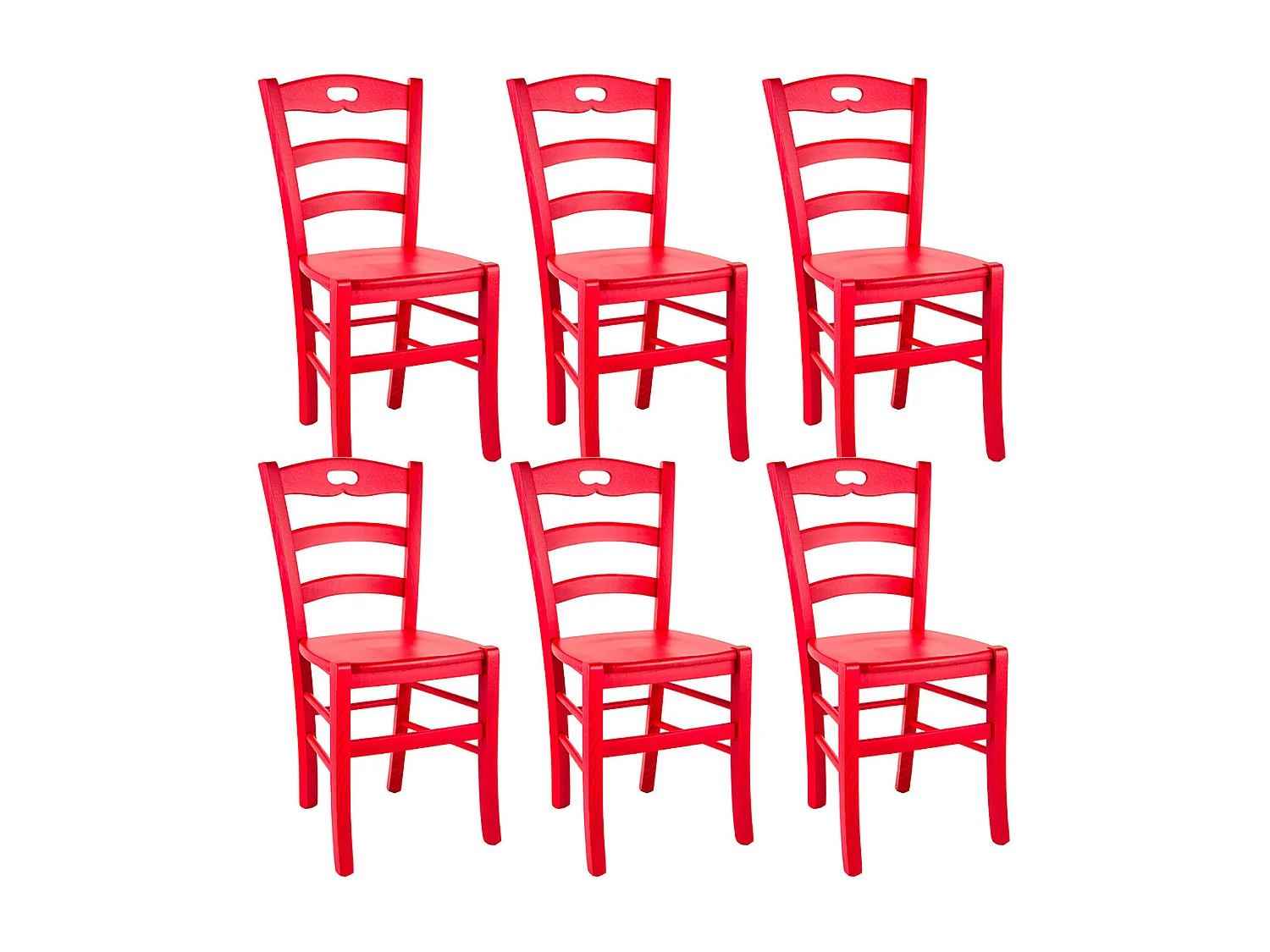 SUZY - Lot de 6 Chaises Laquées Rouge et Assises en Bois