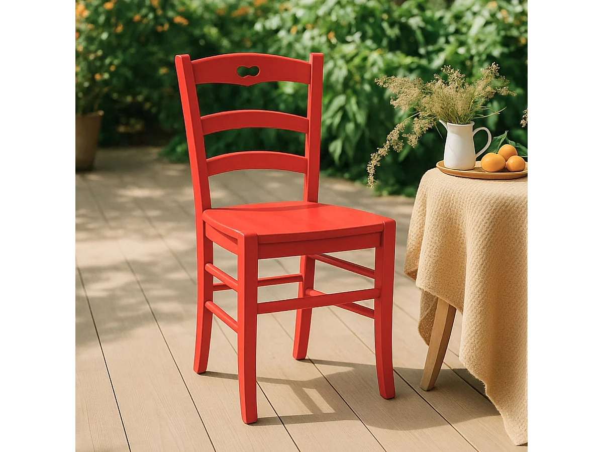 SUZY - Lot de 6 Chaises Laquées Rouge et Assises en Bois