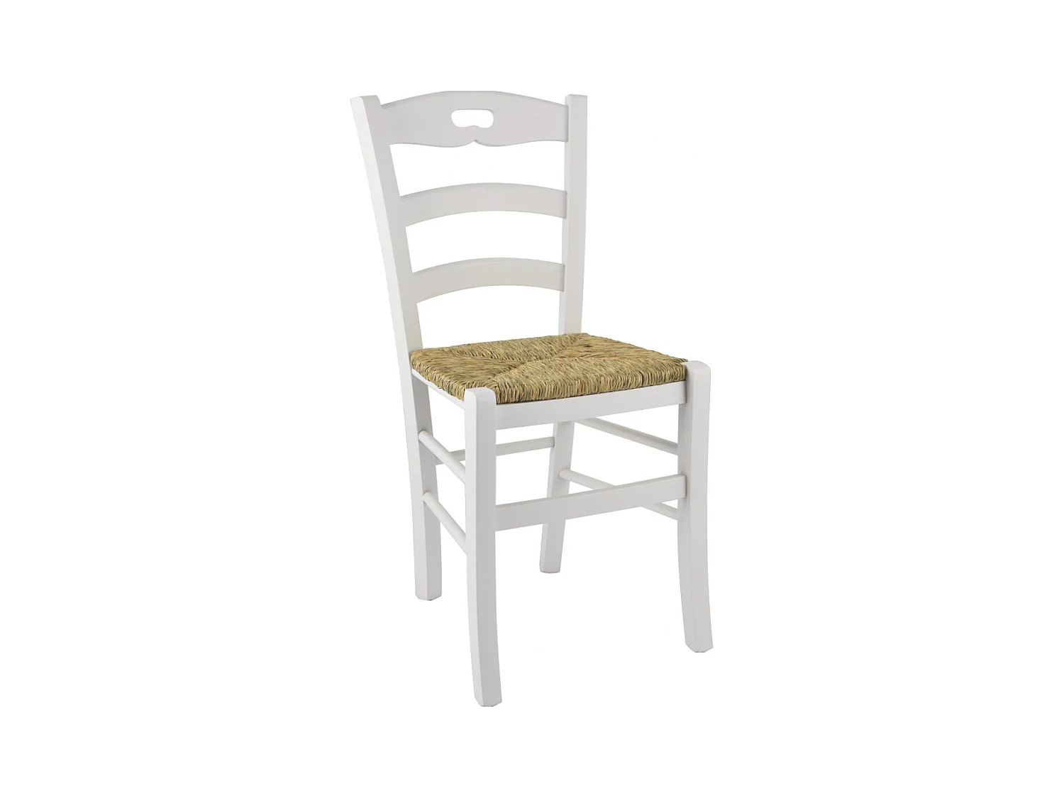 SUZY - Lot de 4 Chaises Laquées Blanc et Assises en Paille