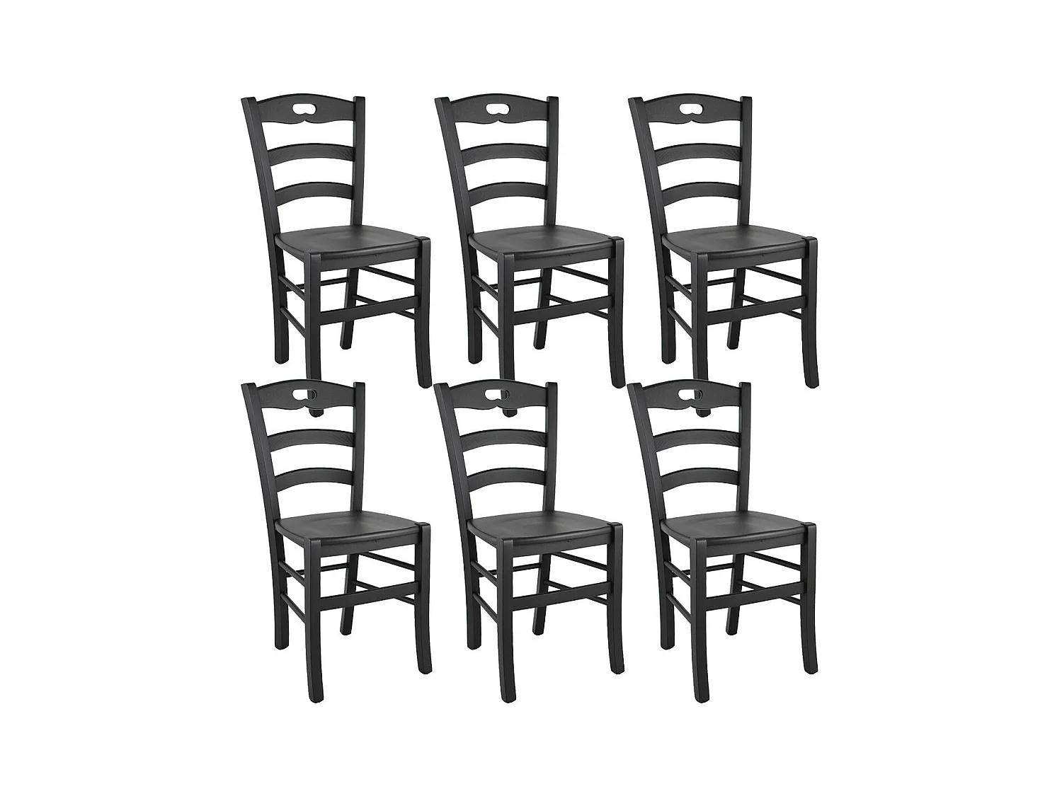 SUZY - Lot de 6 Chaises Laquées Noir et Assises en Bois
