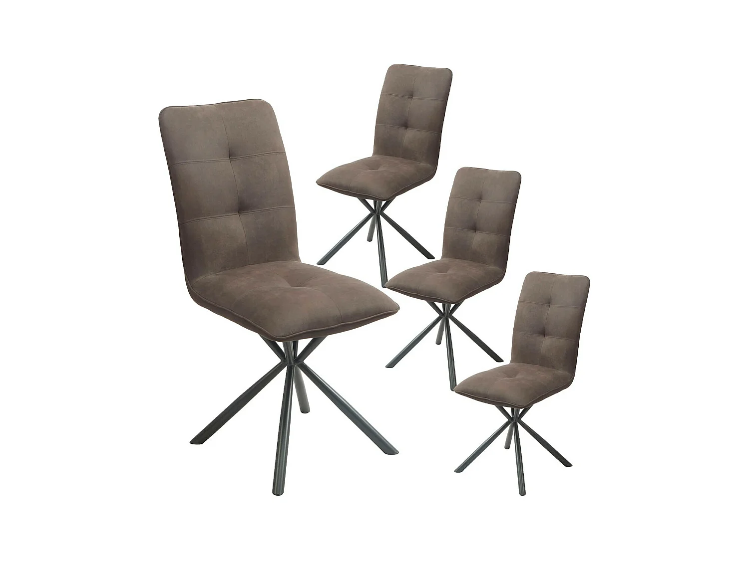 ECCLA - Lot de 4 Chaises Matelassées Marron Piètement Etoile