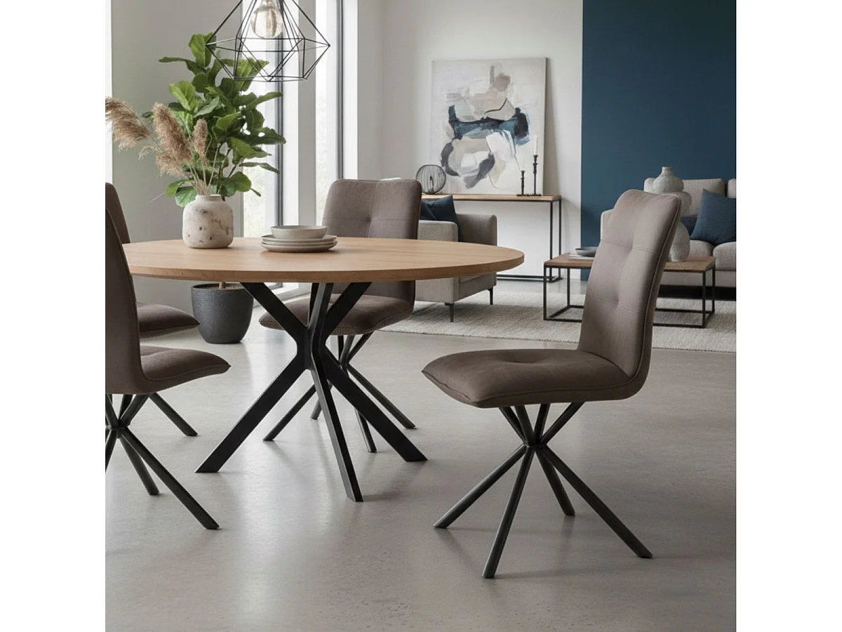 ECCLA - Lot de 4 Chaises Matelassées Marron Piètement Etoile