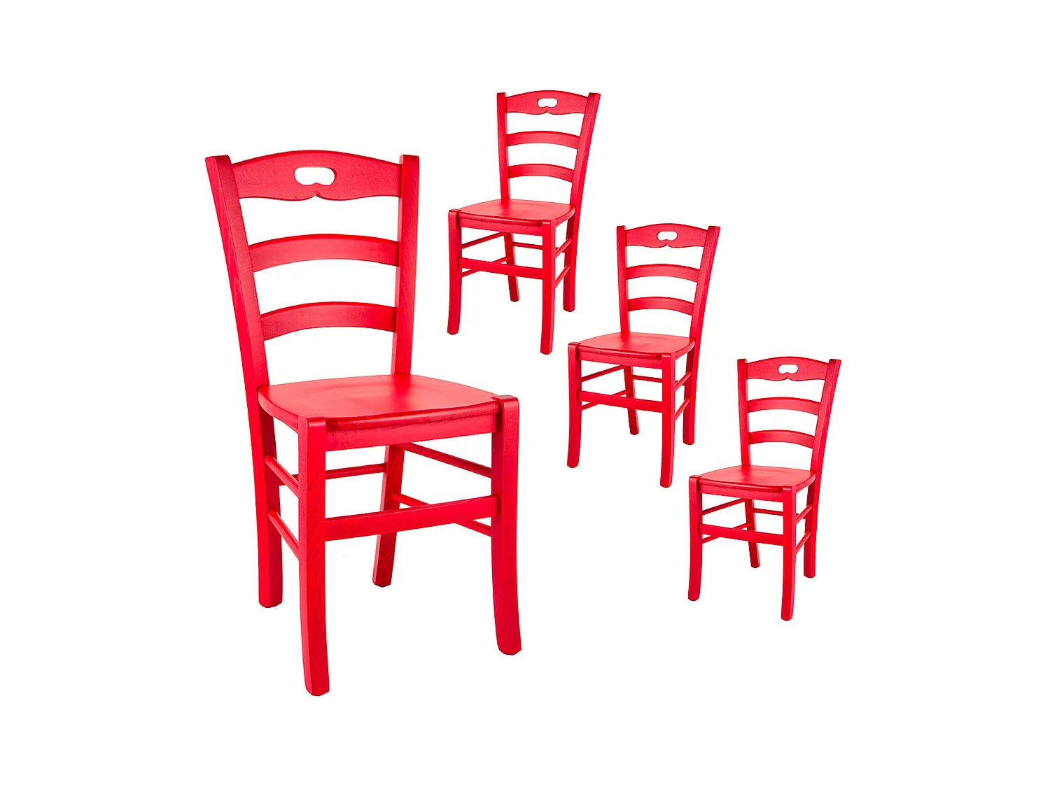 SUZY - Lot de 4 Chaises Laquées Rouge et Assises en Bois