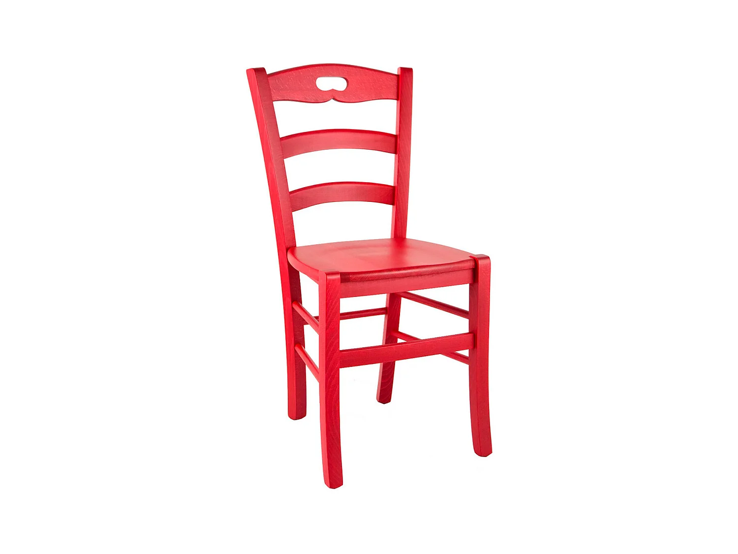 SUZY - Lot de 4 Chaises Laquées Rouge et Assises en Bois