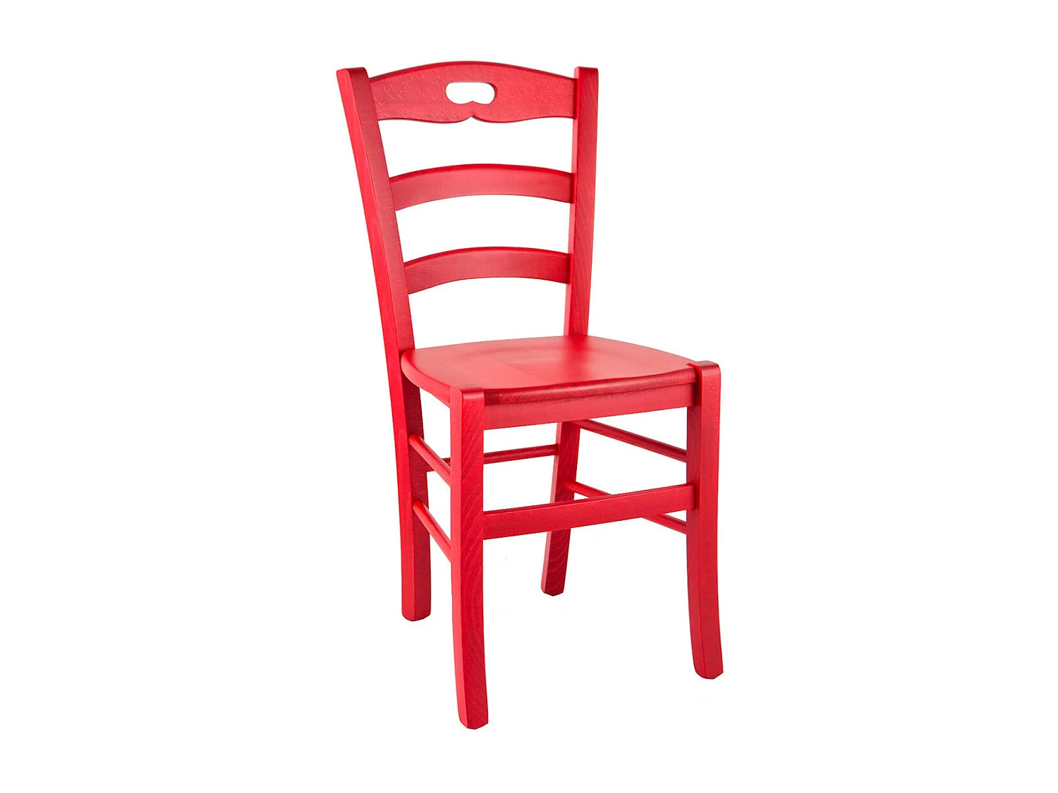SUZY - Lot de 4 Chaises Laquées Rouge et Assises en Bois