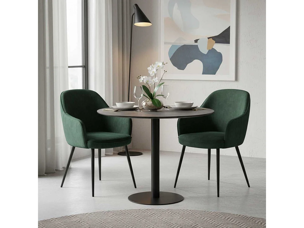 SADA - Table Repas Aspect Céramique Pied Central Anthracite