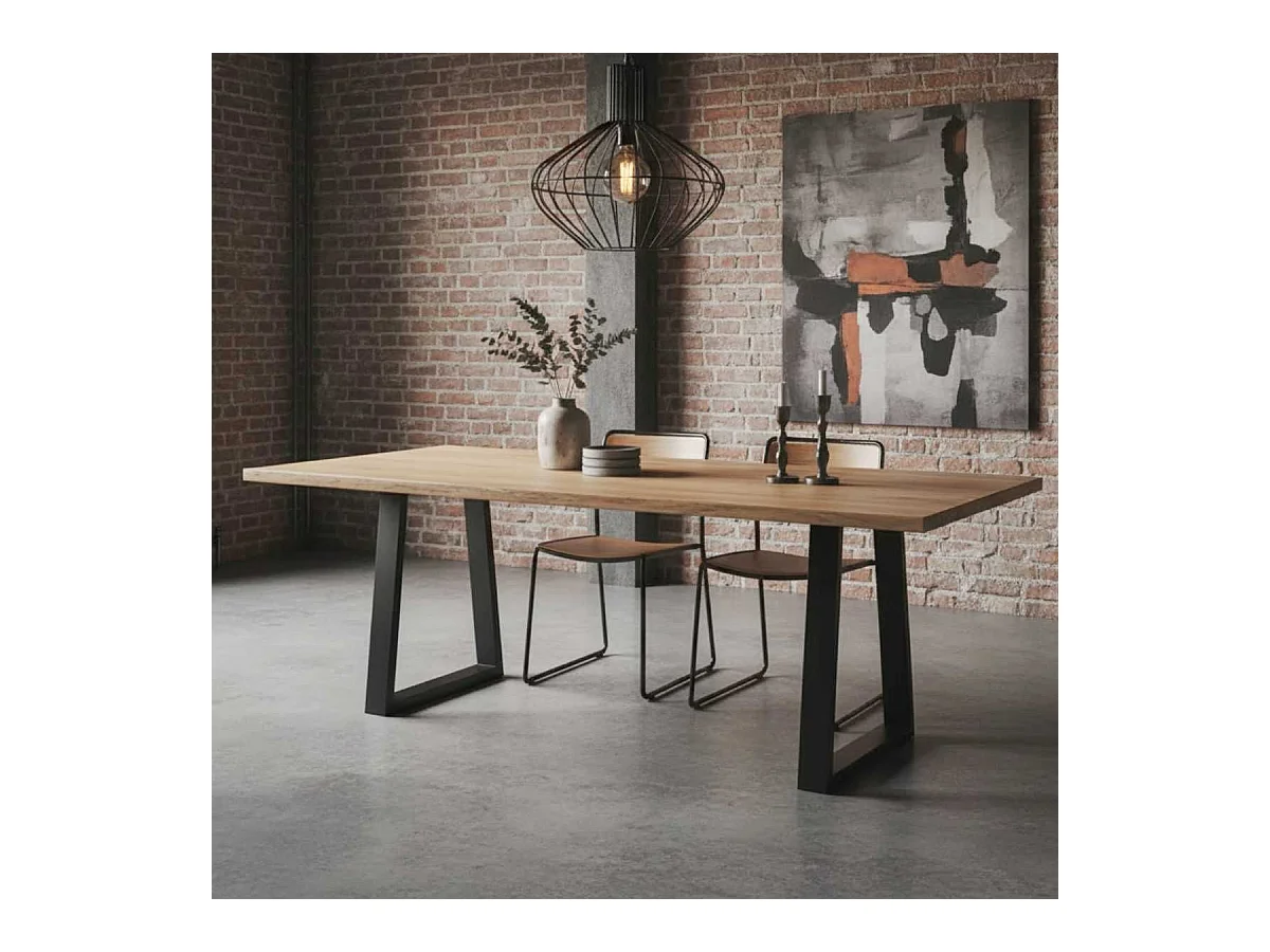 BOWNA - Table 200cm en Acacia Massif et Métal Noir