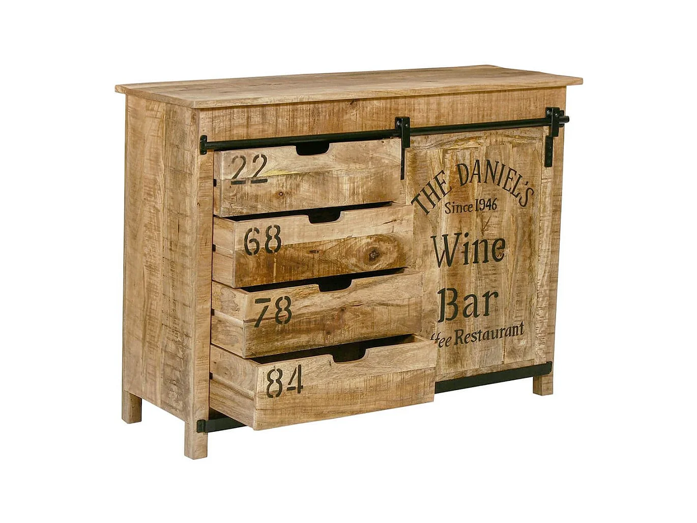 POPPY - Meuble de Rangement en Manguier Motif "Wine Bar"