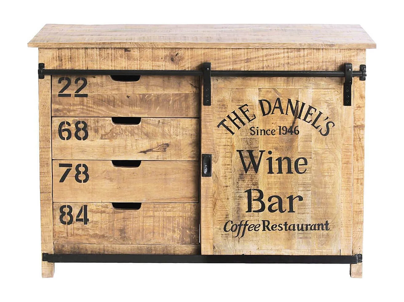 POPPY - Meuble de Rangement en Manguier Motif "Wine Bar"