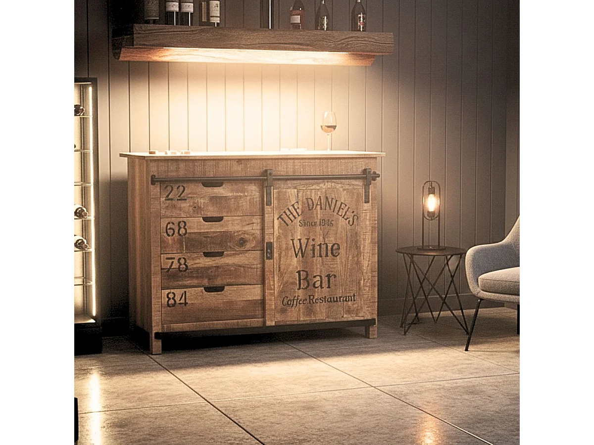 POPPY - Meuble de Rangement en Manguier Motif "Wine Bar"
