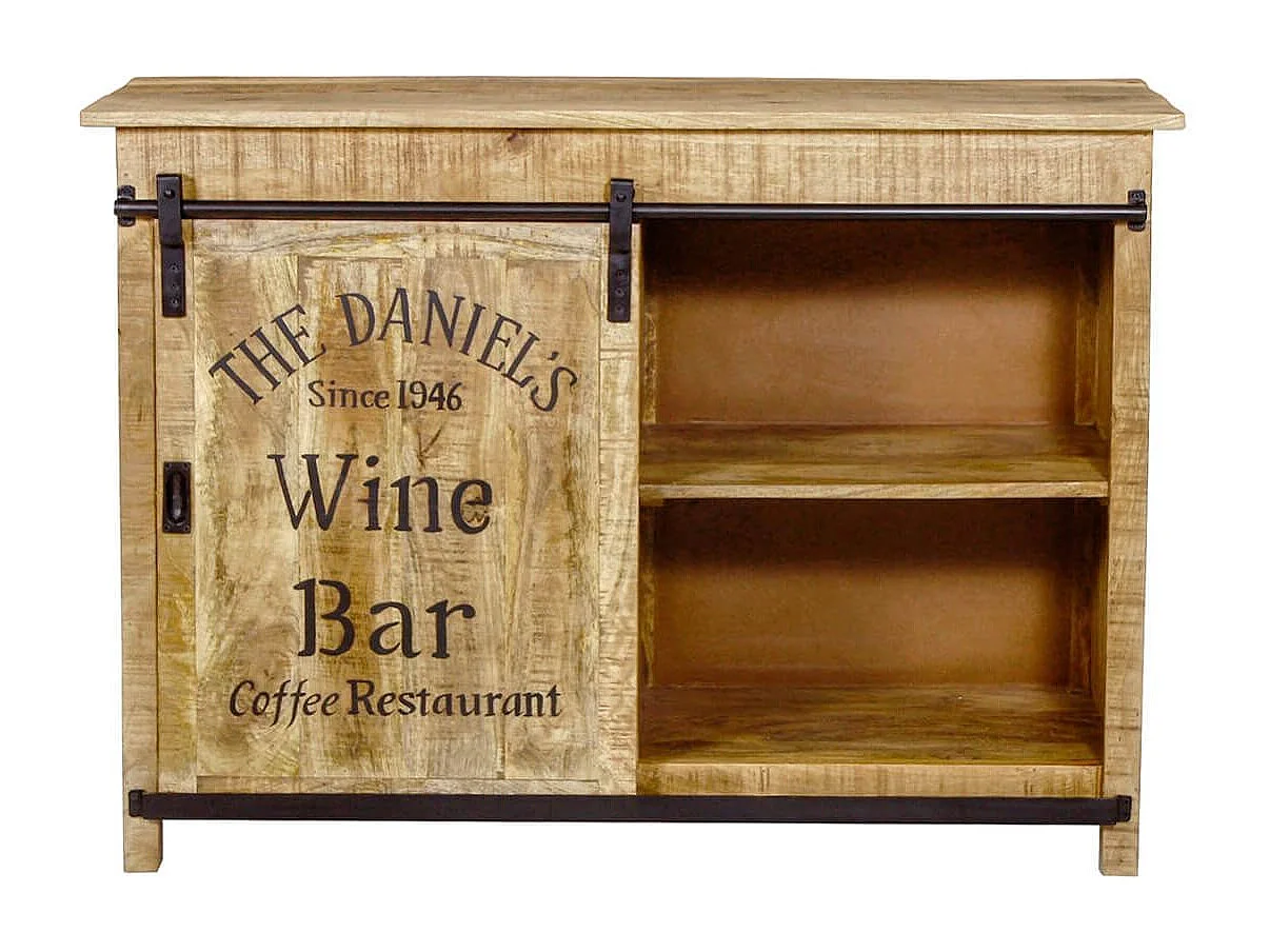 POPPY - Meuble de Rangement en Manguier Motif "Wine Bar"