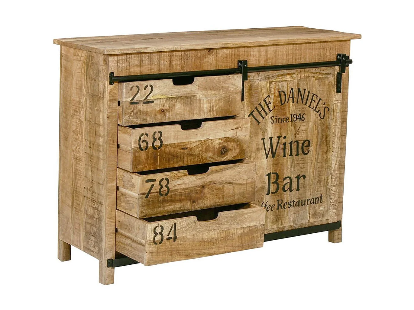 POPPY - Meuble de Rangement en Manguier Motif "Wine Bar"