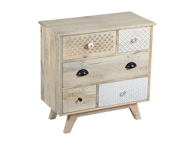 TROMSO - Commode 5 Tiroirs en Manguier Massif Clair