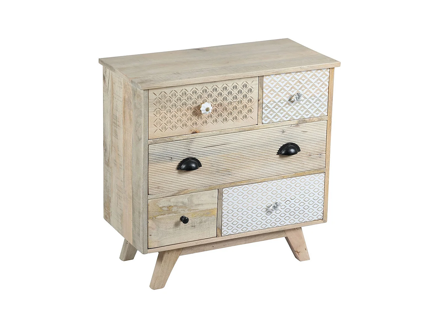 TROMSO - Commode 5 Tiroirs en Manguier Massif Clair