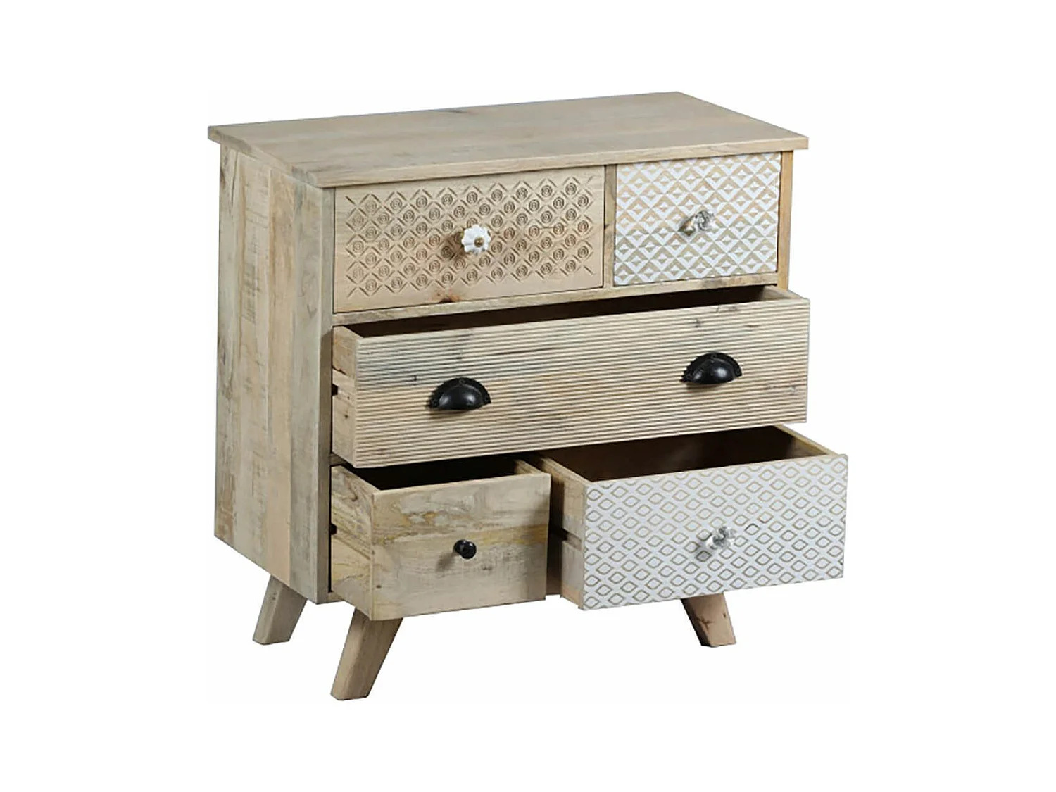 TROMSO - Commode 5 Tiroirs en Manguier Massif Clair