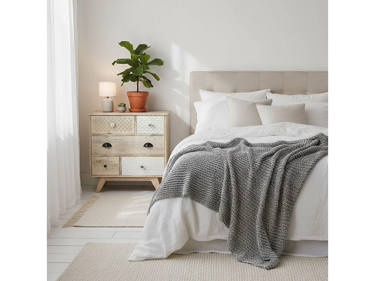 TROMSO - Commode 5 Tiroirs en Manguier Massif Clair