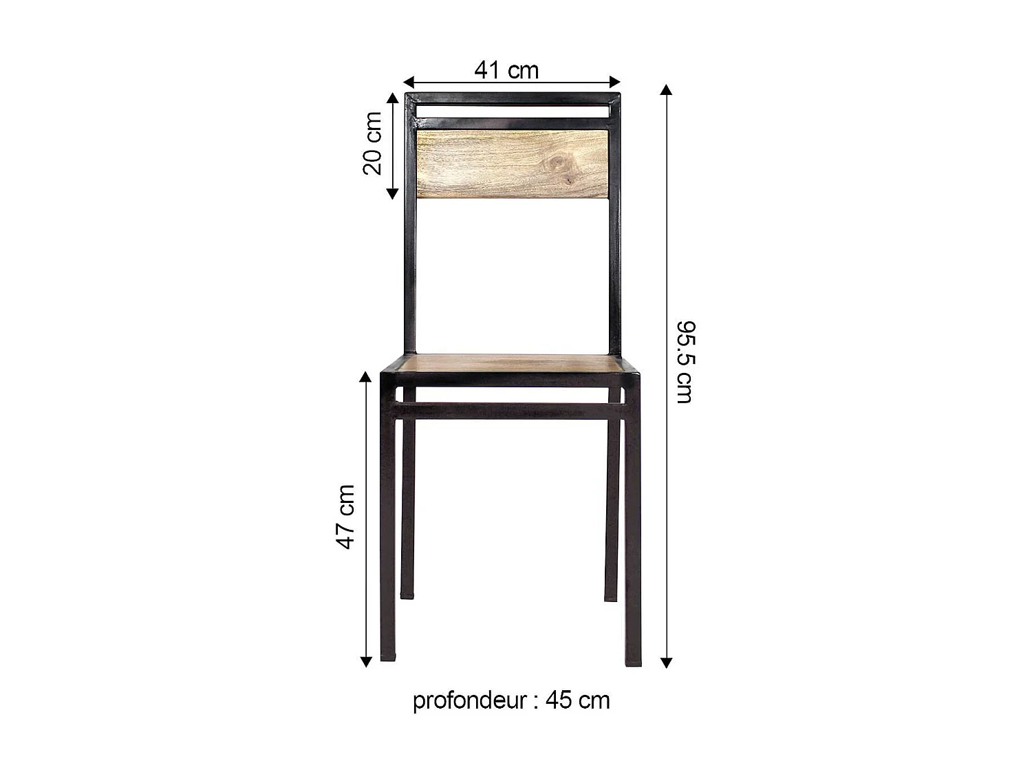 Conjunto de 2 sillas industriales de madera de mango negro para salón y comedor