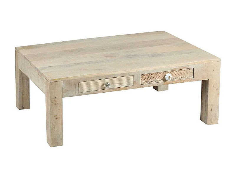 TROMSO - Table Basse 2 Tiroirs en Manguier Massif Clair