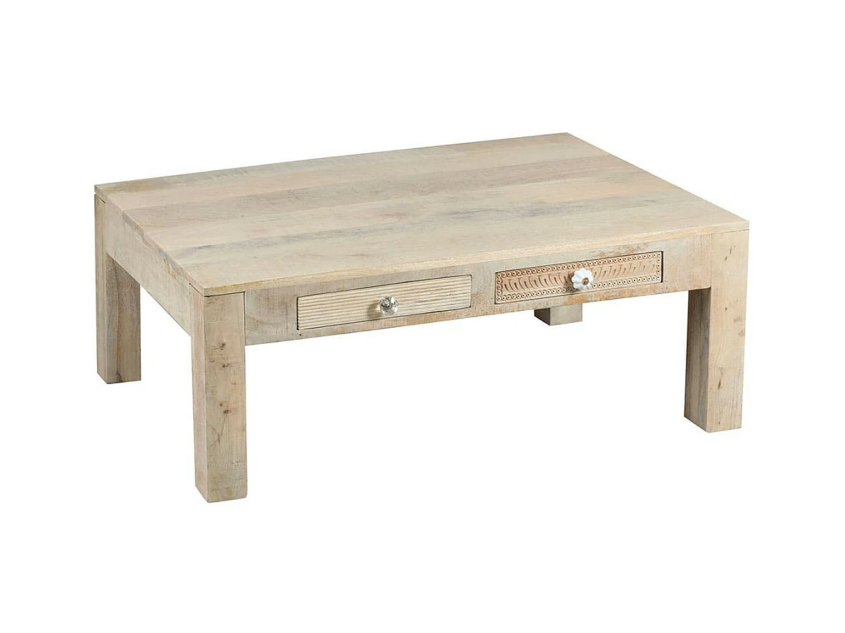 TROMSO - Table Basse 2 Tiroirs en Manguier Massif Clair