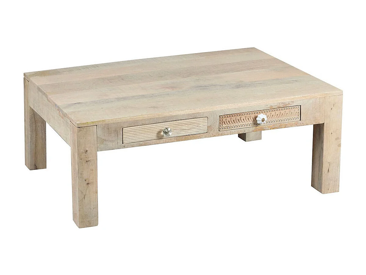TROMSO - Table Basse 2 Tiroirs en Manguier Massif Clair