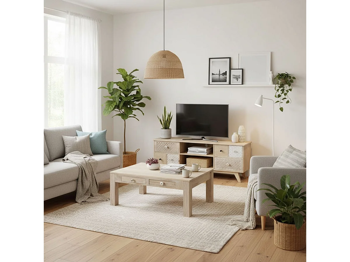 TROMSO - Table Basse 2 Tiroirs en Manguier Massif Clair