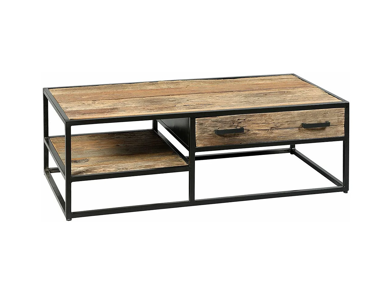 TANETOA - Table Basse 1 Tiroir en Teck Recyclé et Métal