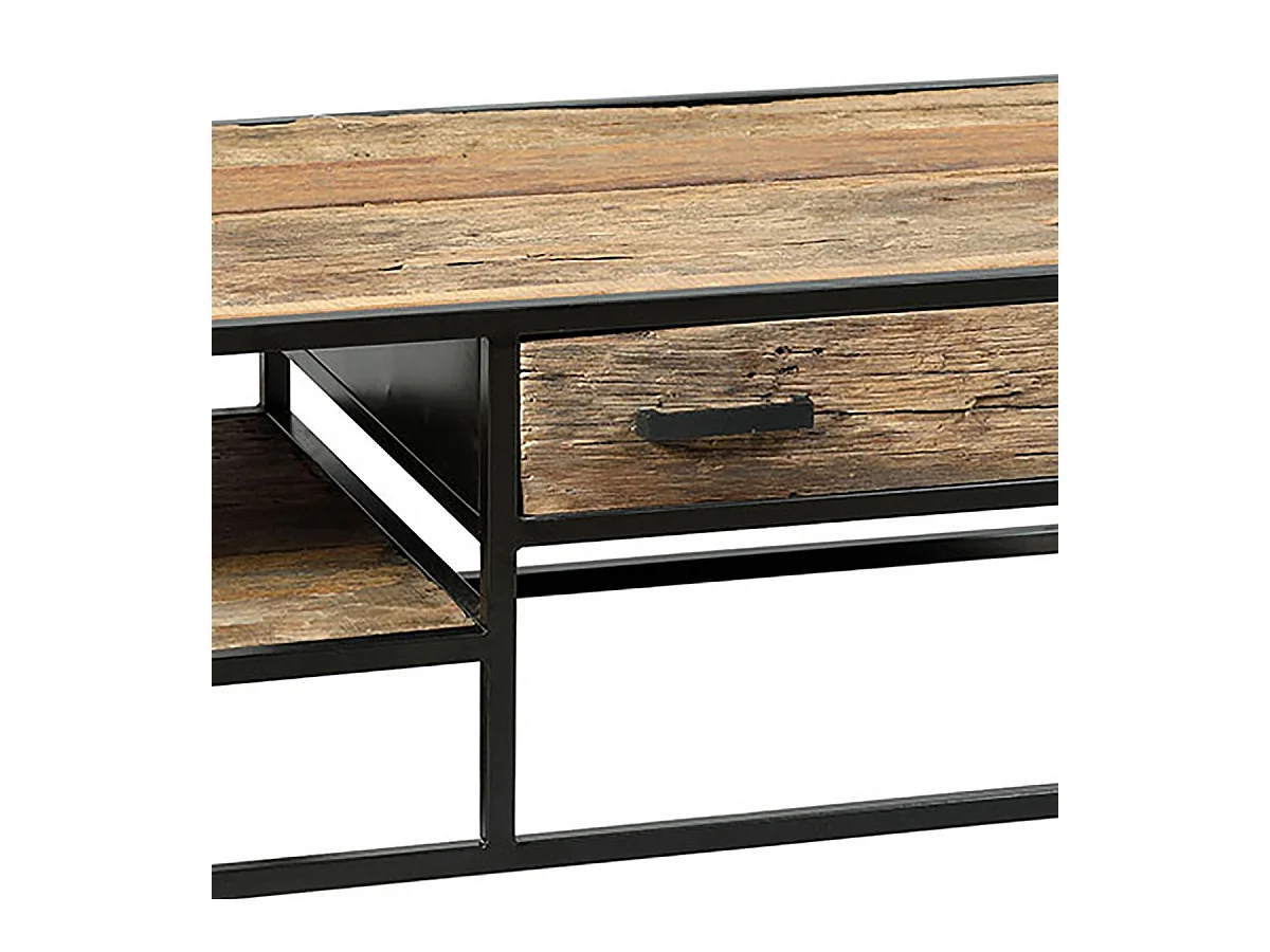 TANETOA - Table Basse 1 Tiroir en Teck Recyclé et Métal