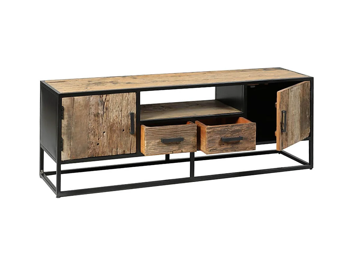 TANETOA - Table Basse 1 Tiroir en Teck Recyclé et Métal