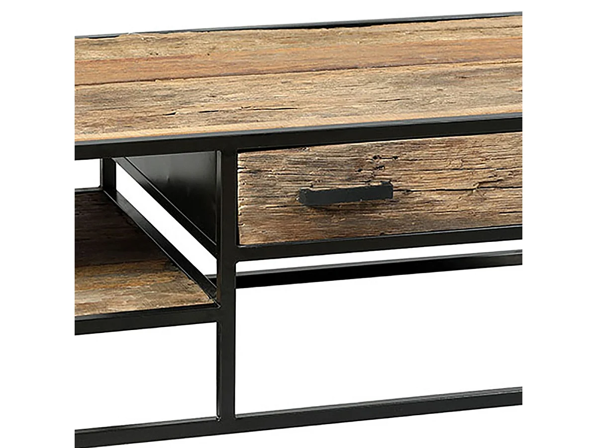 TANETOA - Table Basse 1 Tiroir en Teck Recyclé et Métal