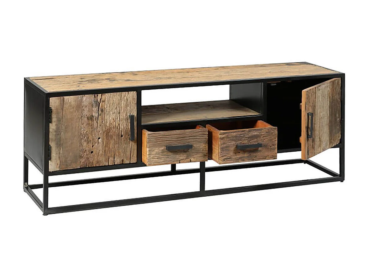 TANETOA - Table Basse 1 Tiroir en Teck Recyclé et Métal