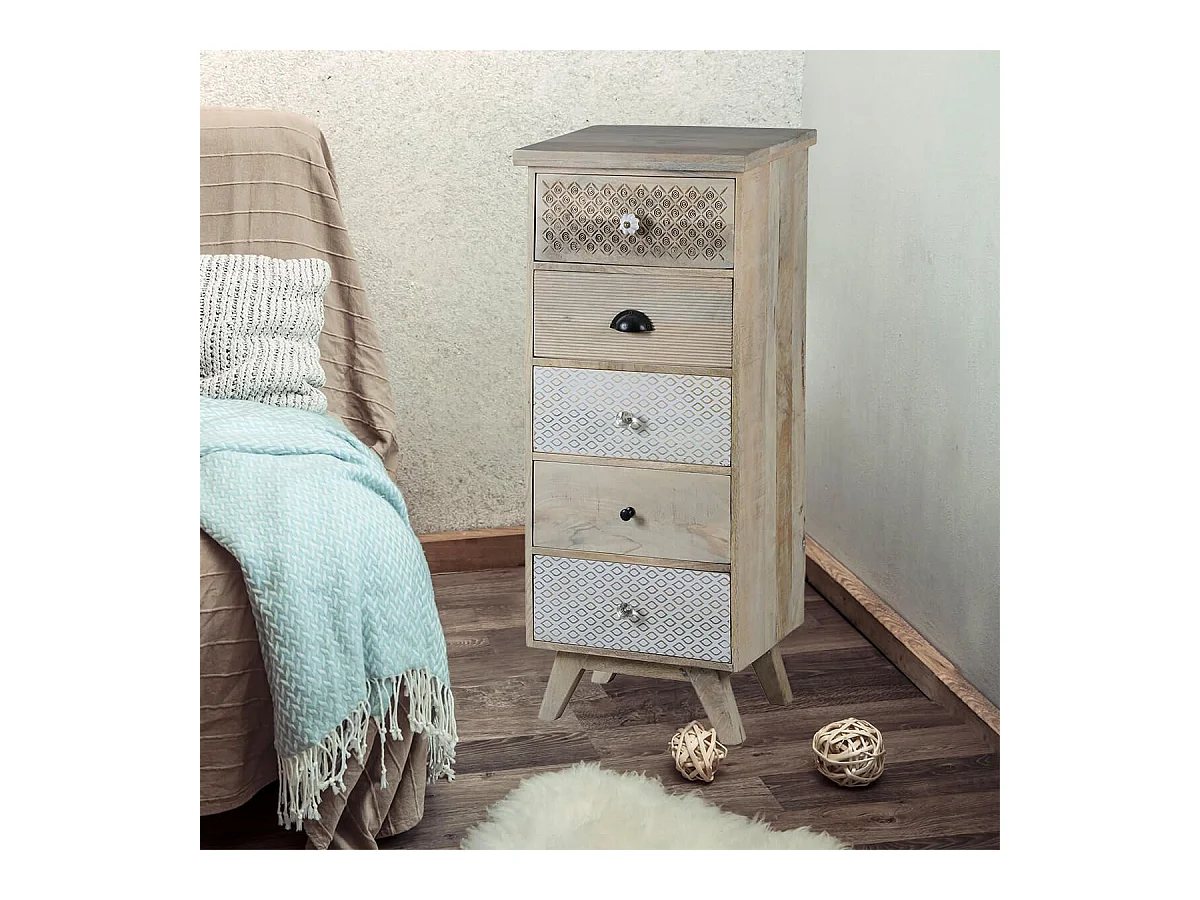 TROMSO - Chiffonnier 5 Tiroirs en Manguier Massif Clair