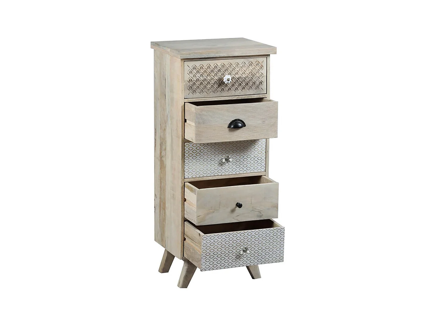 TROMSO - Chiffonnier 5 Tiroirs en Manguier Massif Clair