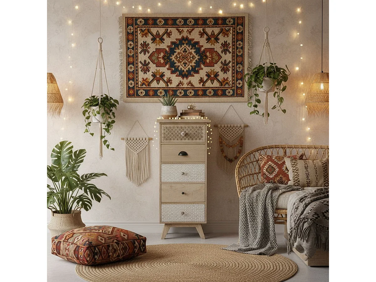 TROMSO - Chiffonnier 5 Tiroirs en Manguier Massif Clair