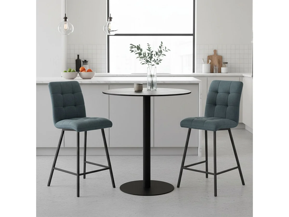 SADA - Table Haute Aspect Céramique Pied Central Anthracite