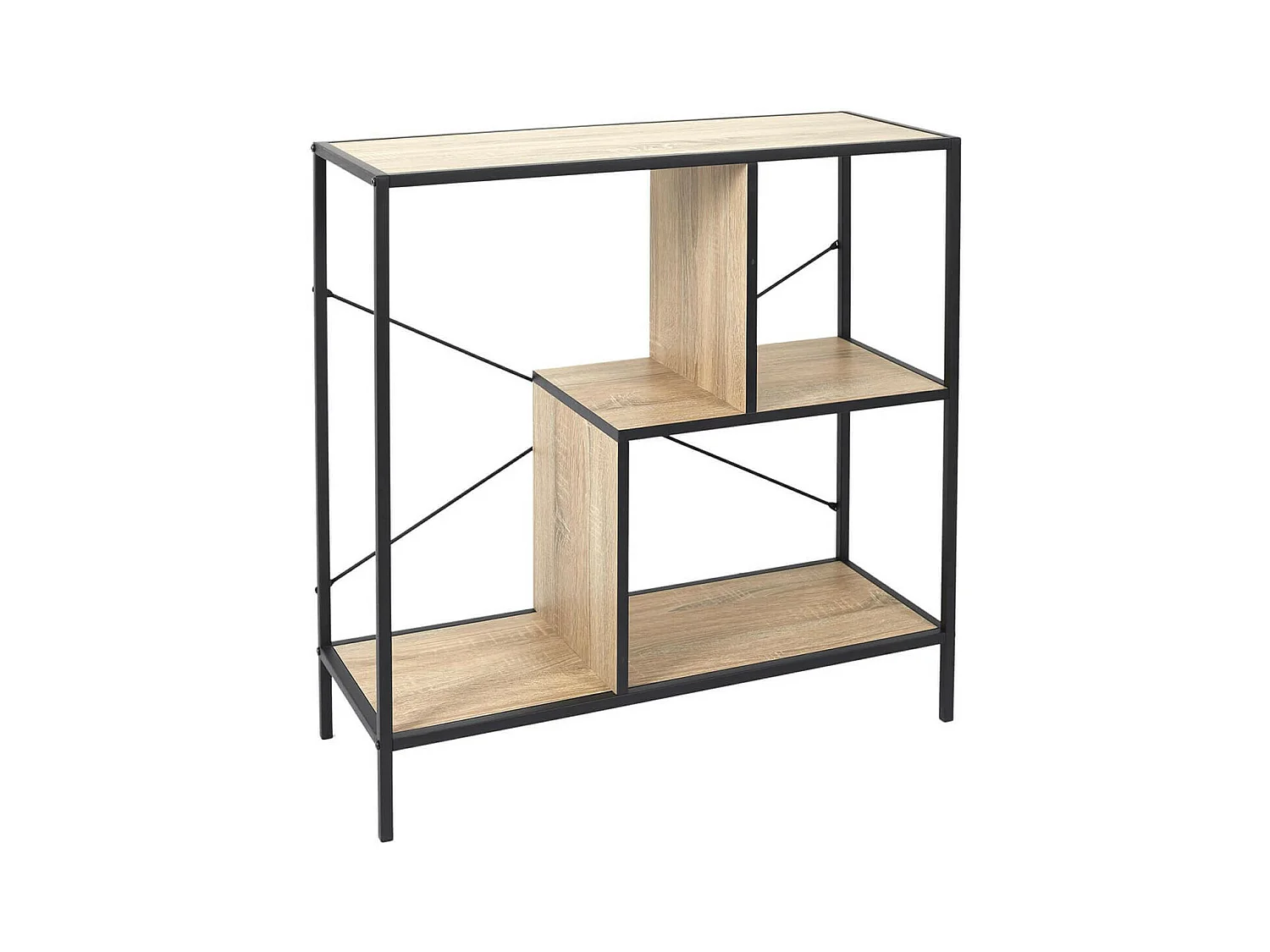 ENDIS - Etagère 3 Niveaux Aspect Bois et Métal Noir