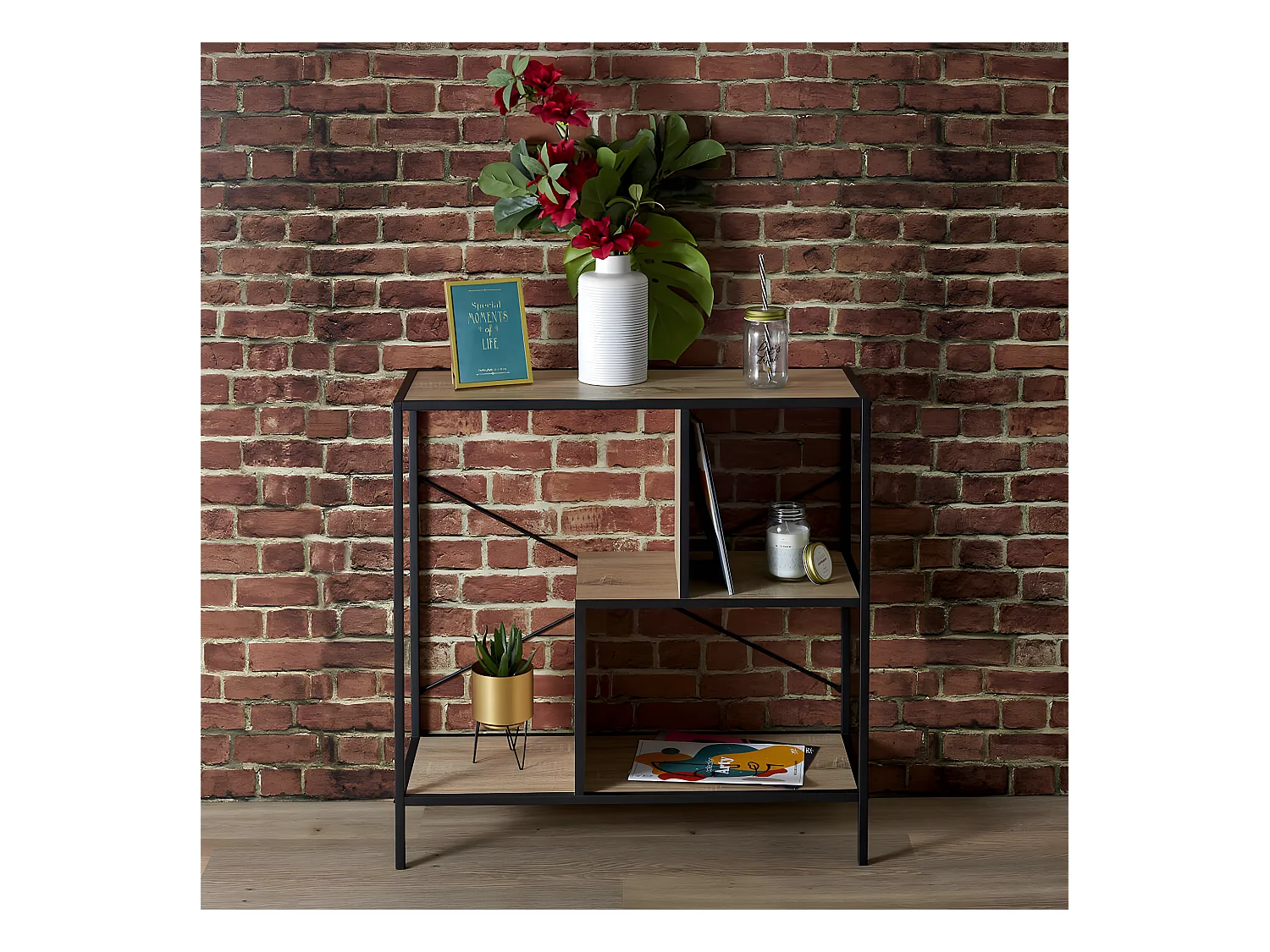 ENDIS - Etagère 3 Niveaux Aspect Bois et Métal Noir