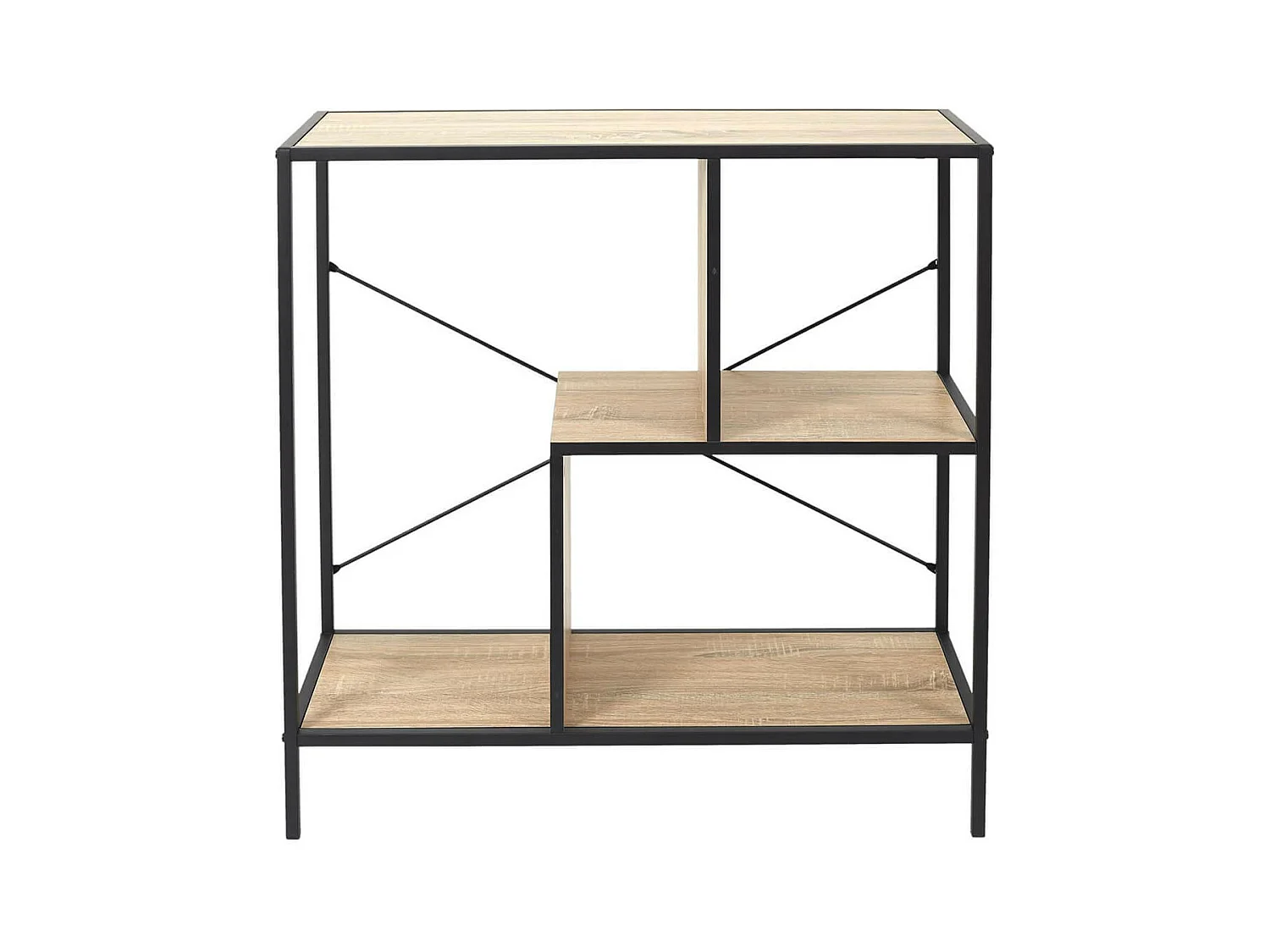 ENDIS - Etagère 3 Niveaux Aspect Bois et Métal Noir