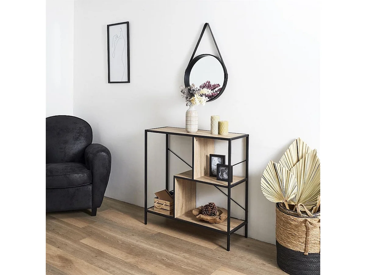 ENDIS - Etagère 3 Niveaux Aspect Bois et Métal Noir