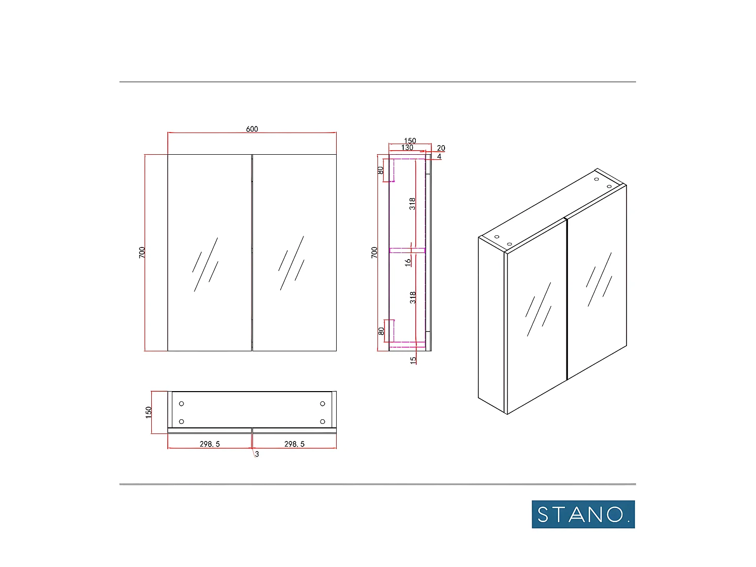 Spiegelschrank FORTINA 60 cm weiß