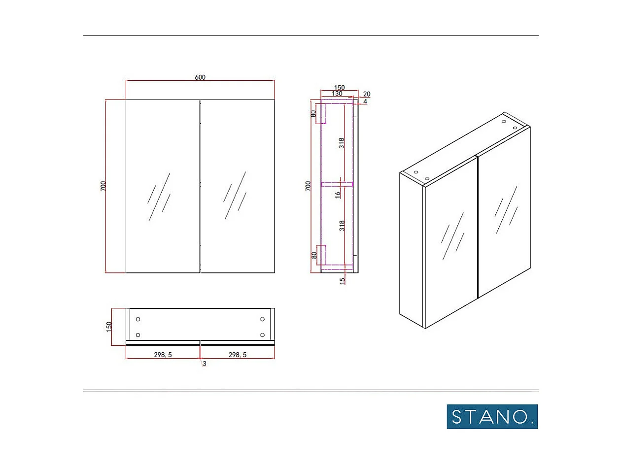 Armoire de toilette bloc-miroir FORTINA largeur 60 cm blanc