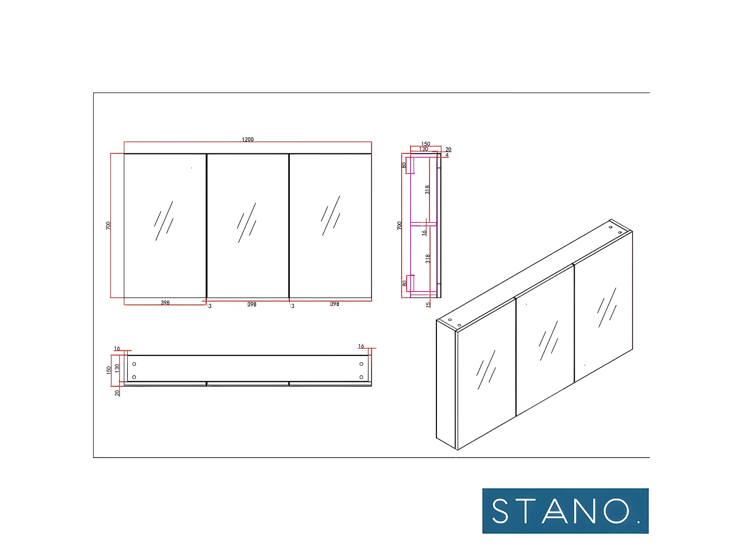 Spiegelschrank FORTINA 120 cm Eiche hell