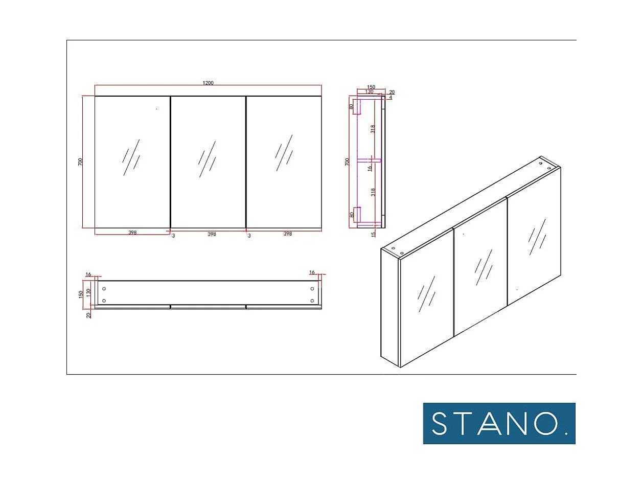 Armoire de toilette bloc-miroir FORTINA largeur 120 cm blanc